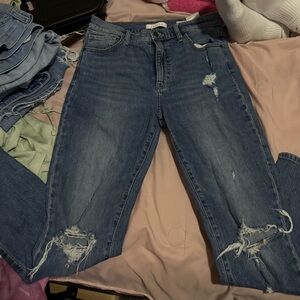 Blue Skinny Jeans with Distressed Details